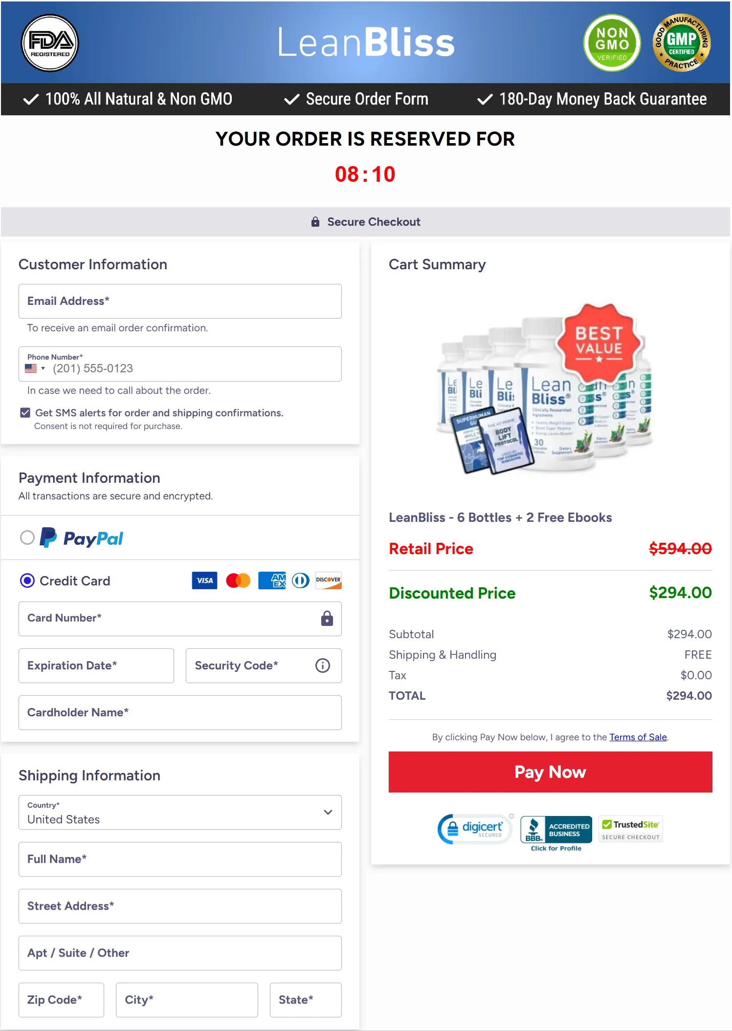 LeanBliss checkout page